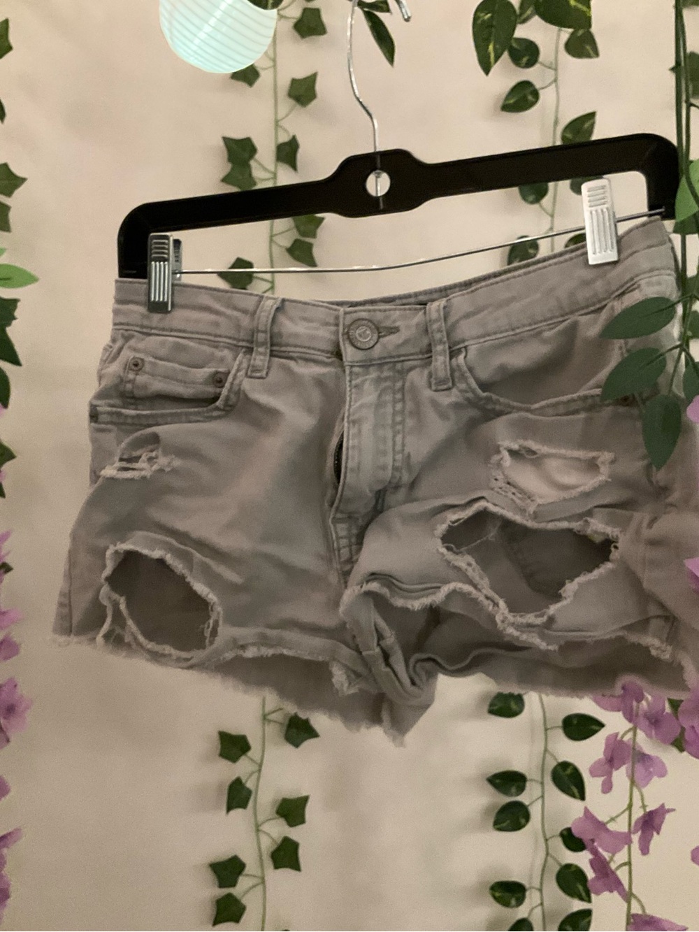 Distressed Women’s Green Denim Shorts